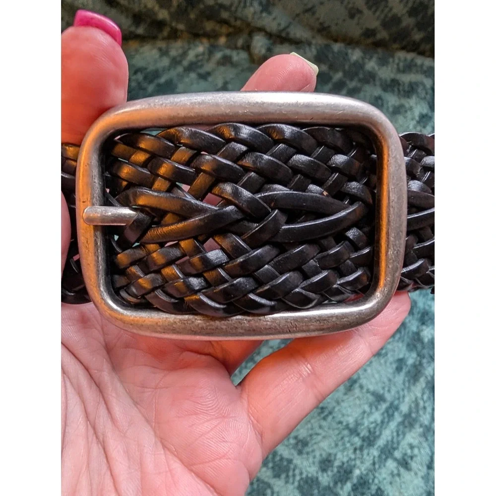 Dockers Mens Black Braided Belt Silver Buckle Faux Leather 1X 35040